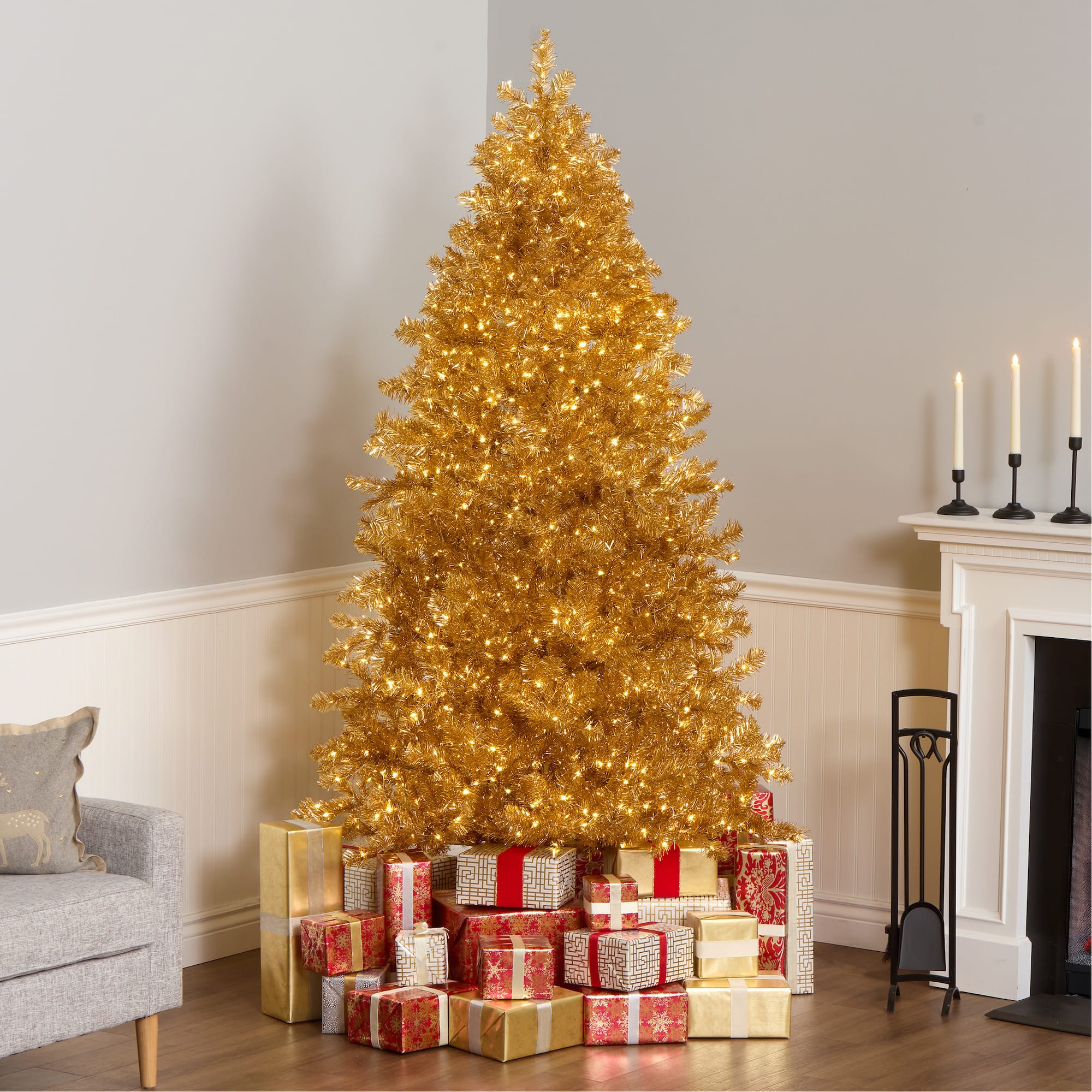 7.5ft. Pre-Lit True Gold Metallic Artificial Christmas Tree, Clear LED Infinity Lights®